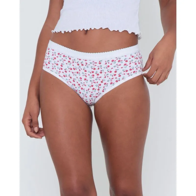 Calcinha Alta Algodão Floral Branca G