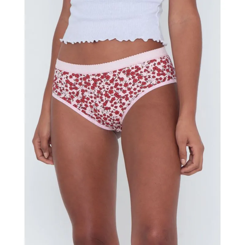 Calcinha Alta Algodão Floral Rosa Claro P