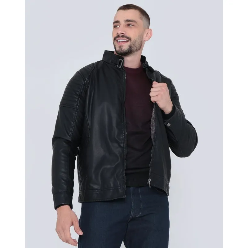 Jaqueta Masculina Material Sintético Biker Preta P