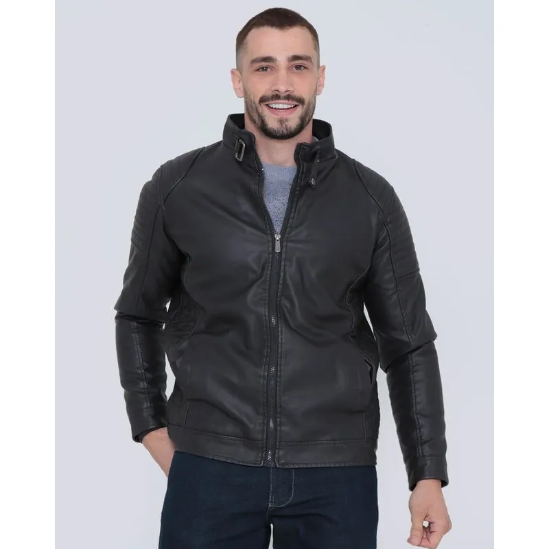 Jaqueta Masculina Material Sintético Biker Marrom Escuro P