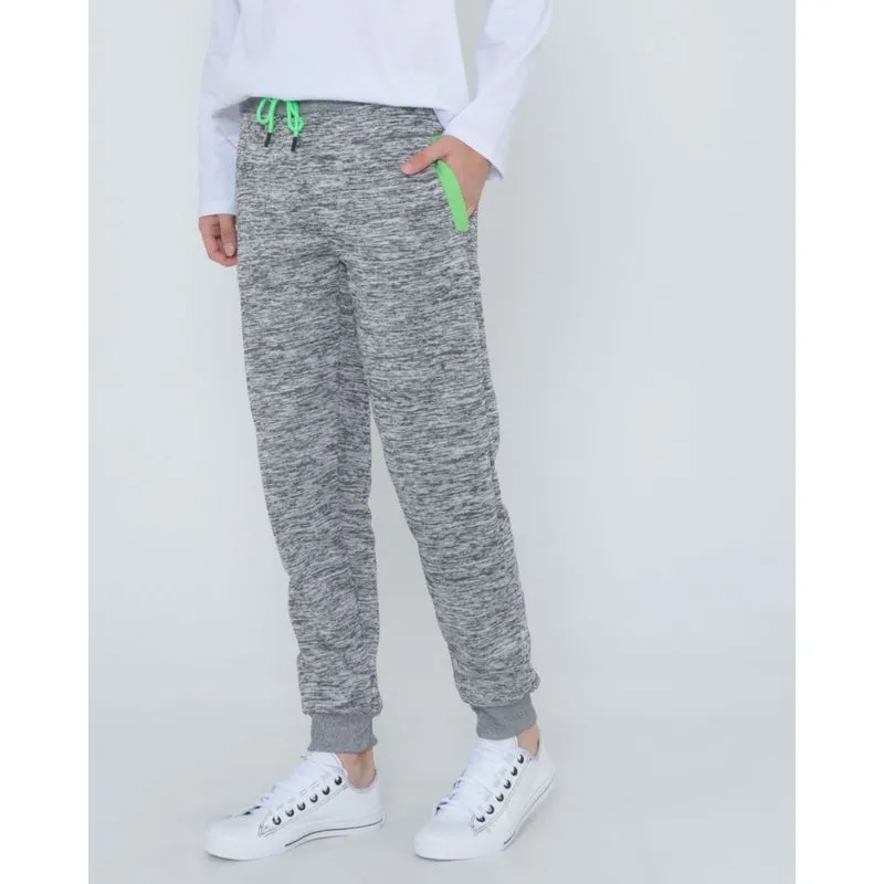 Calça Moletom Juvenil Jogger Recorte Neon Cinza Claro 12