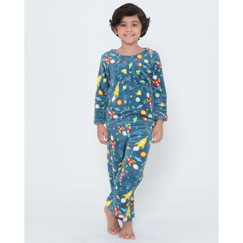 Pijama Infantil Plush Estampa Foguete Azul 8