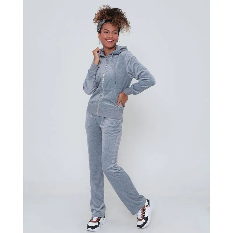 Conjunto Feminino De Plush Com Strass Cinza P