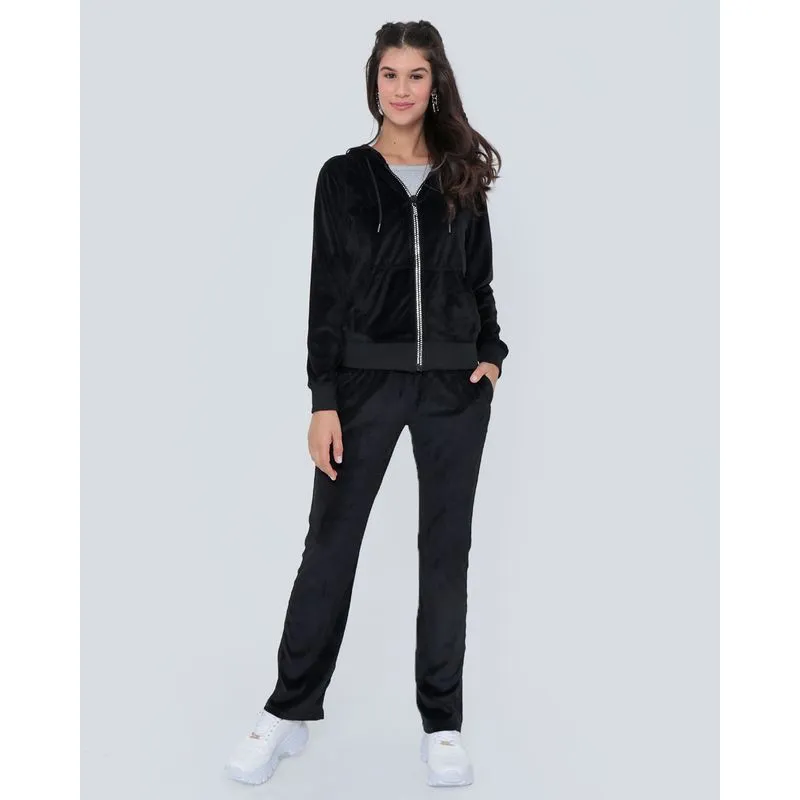 Conjunto Feminino De Plush Com Strass Preto G