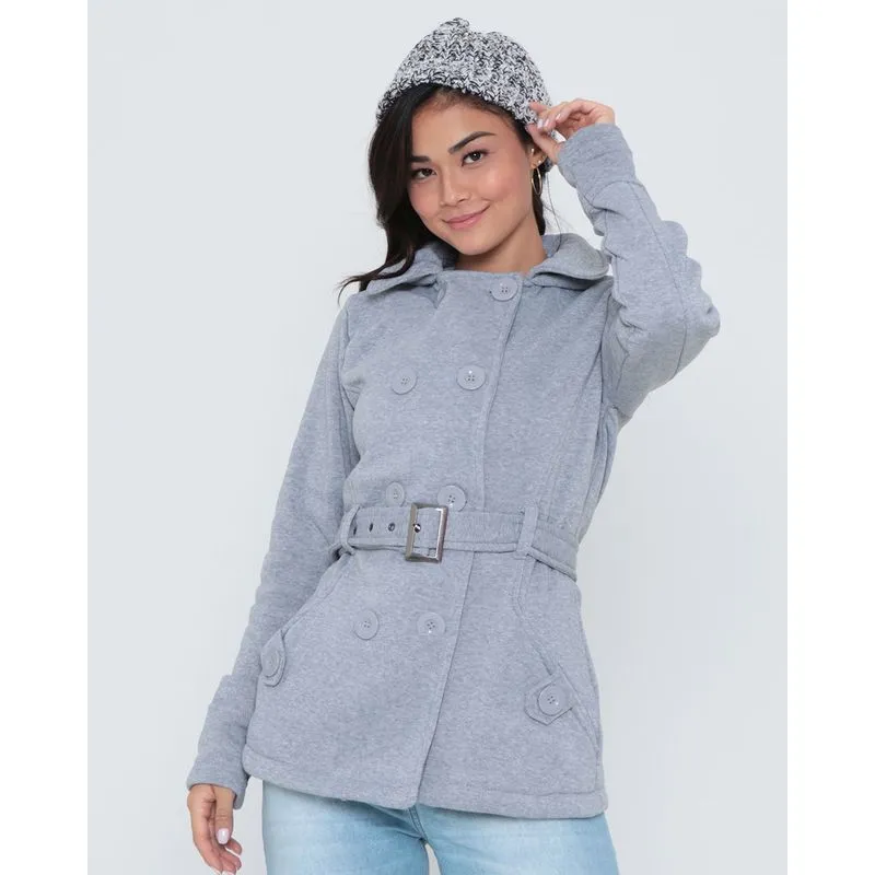 Casaco Trench Coat Com Capuz Moletom Mescla Cinza G