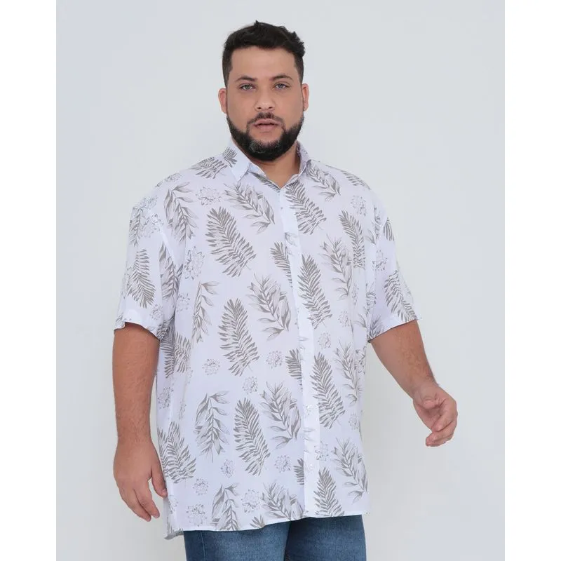 Camisa Masculina Plus Size Floral Branca 215260000340529