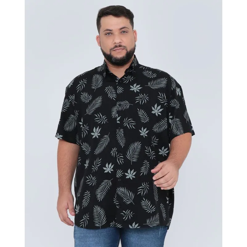 Camisa Masculina Plus Size Floral Preta 7