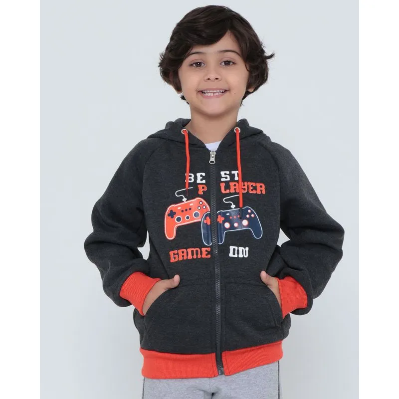 Casaco Moletom Infantil Estampa Game Cinza Escuro 6