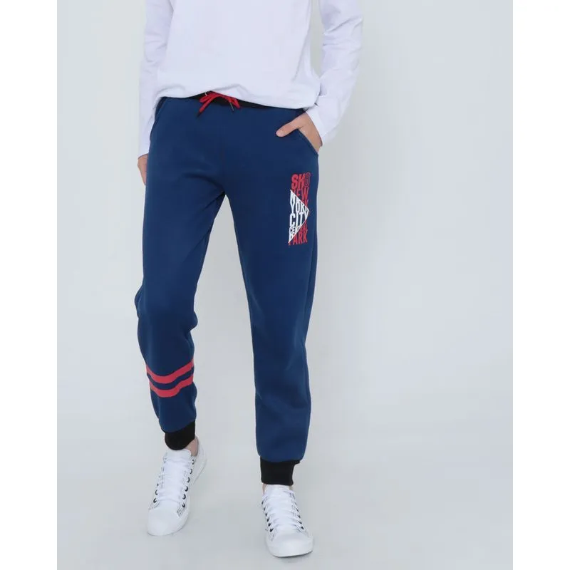 Calça Moletom Juvenil Jogger Listras Azul 10