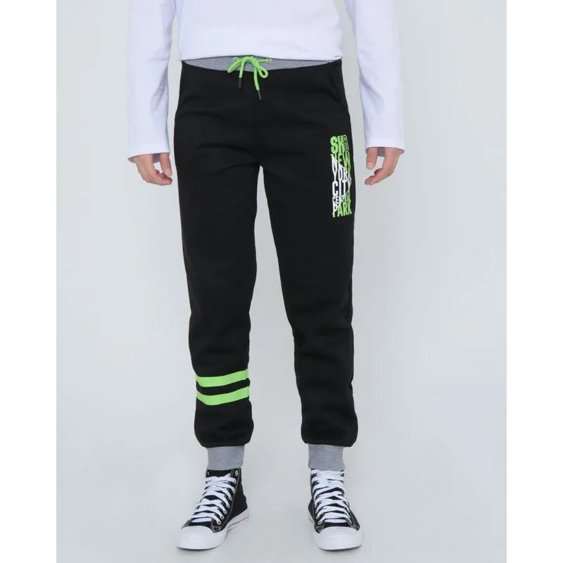Calça Moletom Juvenil Jogger Neon Preta 12