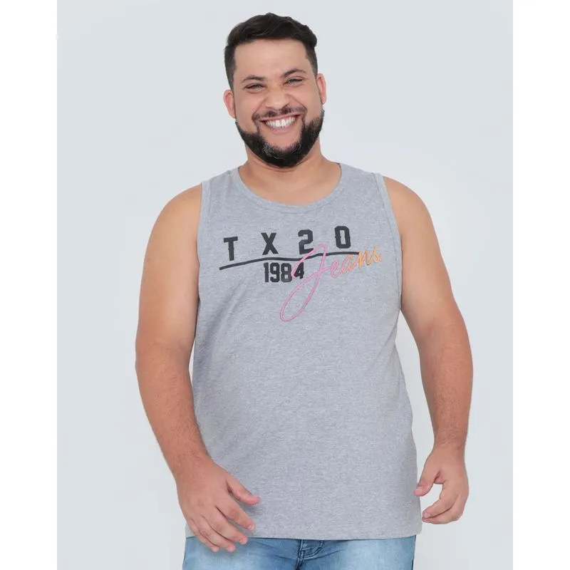 Regata Masculina Plus Size Estampada Mescla Cinza G3