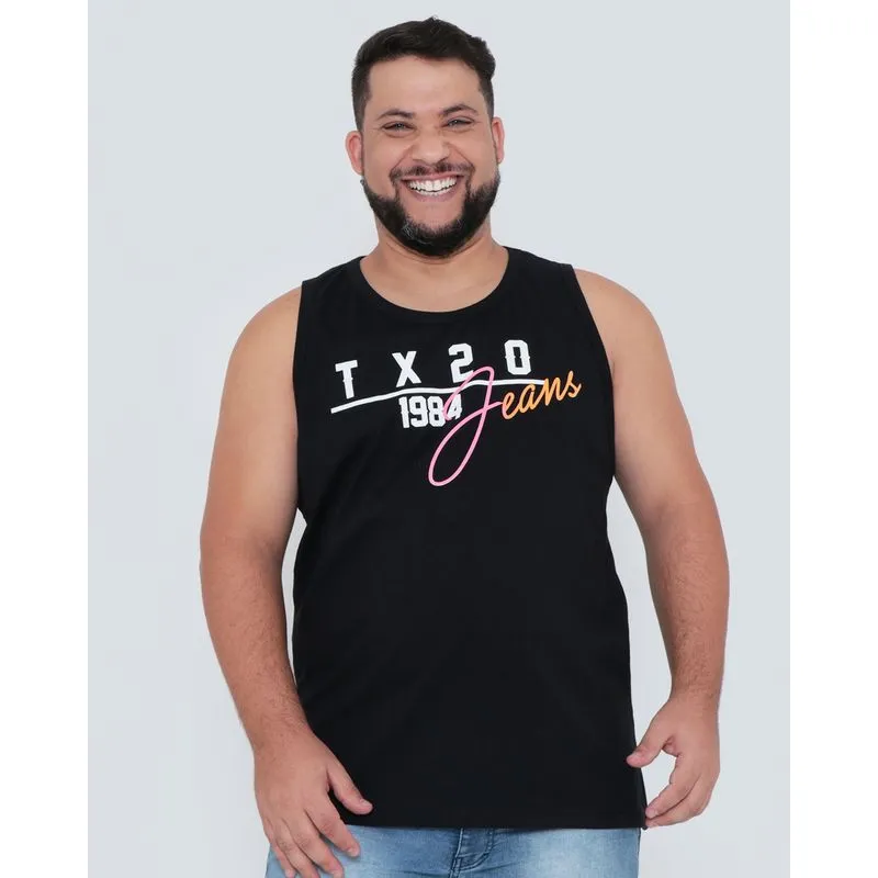 Regata Masculina Plus Size Estampada Preta G1