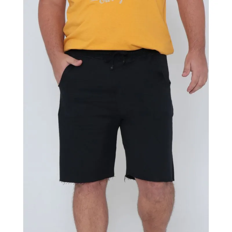 Bermuda Moletom Plus Size Barra Desfiada Preta G2