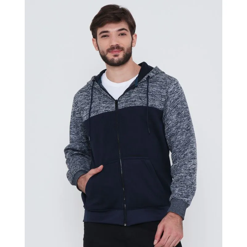 Casaco Moletom Masculino Zíper Recortes Azul Marinho P