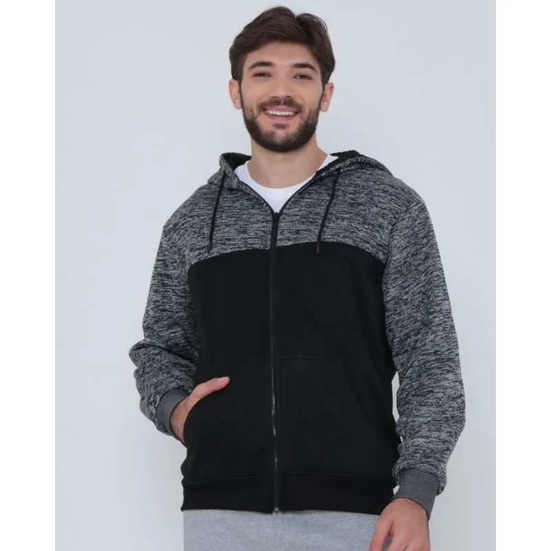 Casaco Moletom Masculino Zíper Recortes Preto G