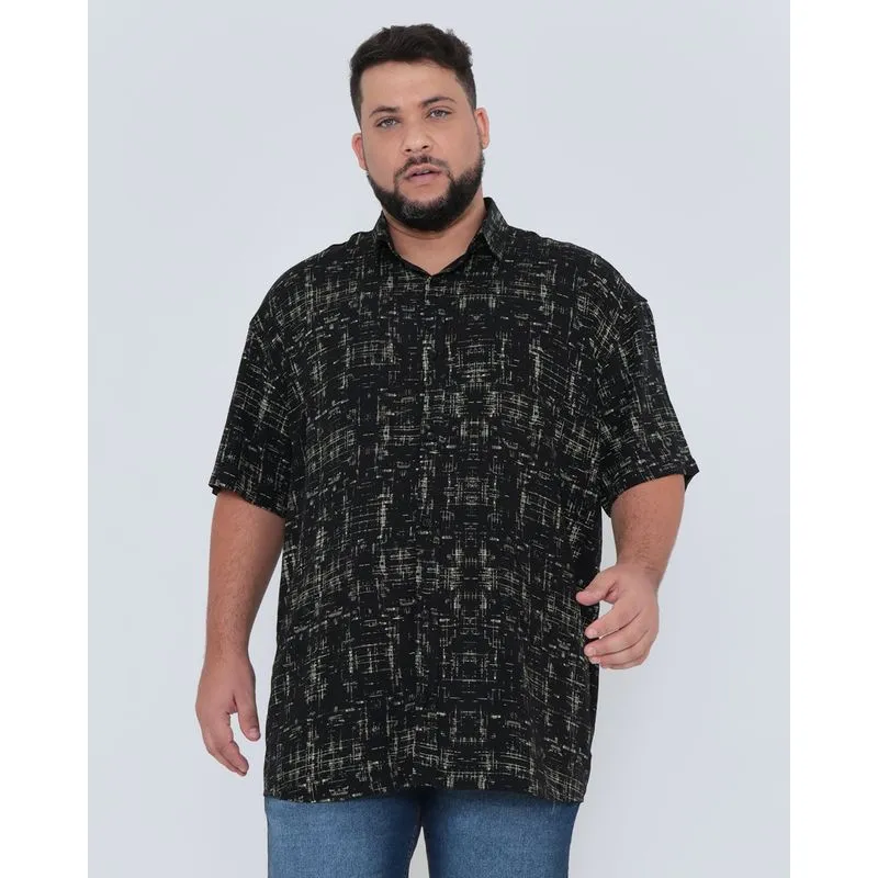 Camisa Masculina Plus Size Estampada Preta 7