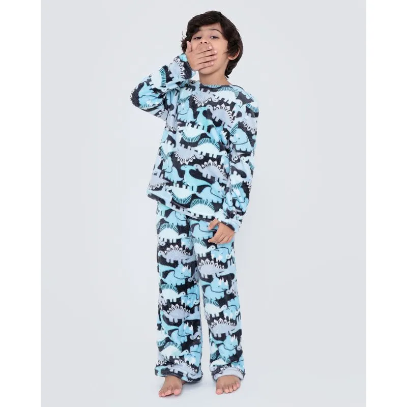 Pijama Infantil Plush Estampa Dinossauro Azul 4