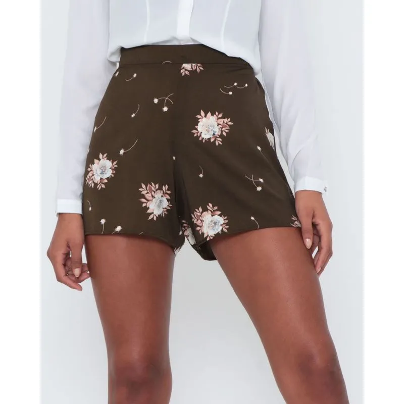 Short Elástico Estampa Floral Verde Escuro GG