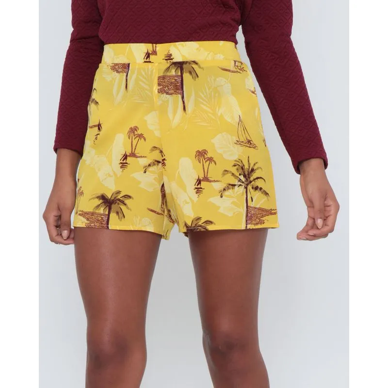 Short Elástico Estampa Floral Amarelo G