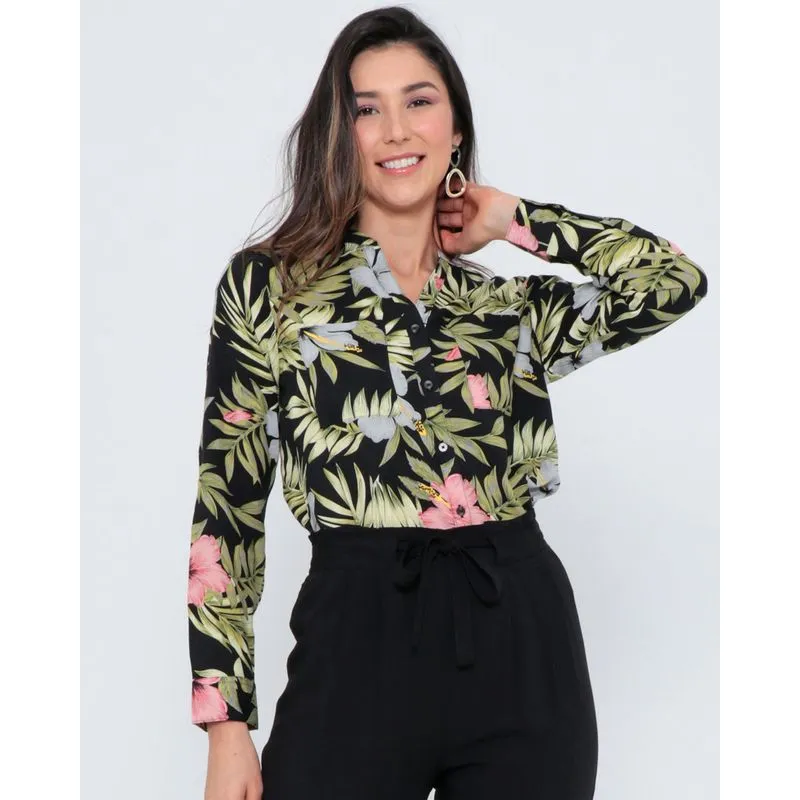 Camisa Feminina Viscose Estampa Floral Verde G