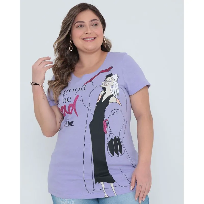 Blusa Plus Size Estampa Cruella Disney Lilás G3