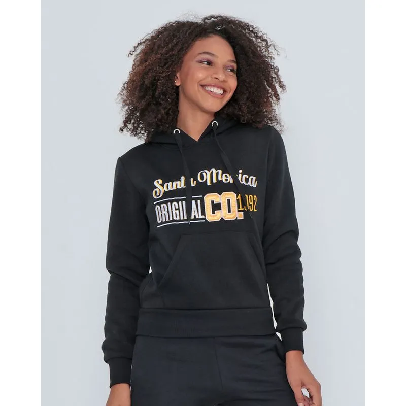 Blusão Moletom Feminino Bordado Preto GG