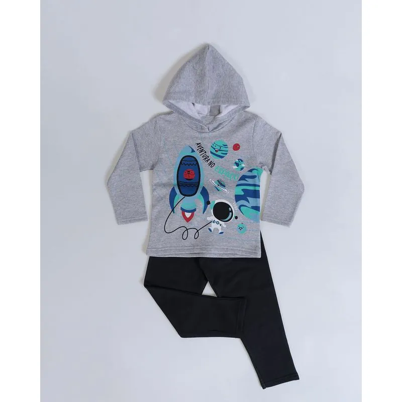 Conjunto Moletom Bebê Com Capuz Cinza Claro 3