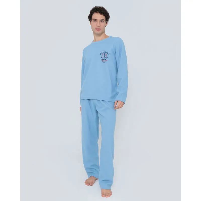Pijama Masculino Longo Soft Estampado Azul P