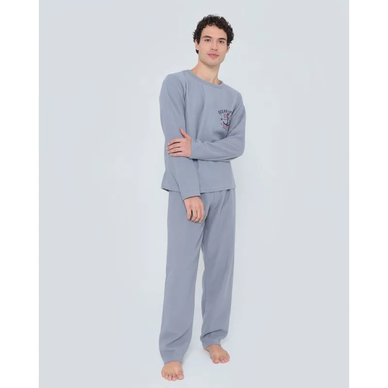 Pijama Masculino Longo Soft Estampado Cinza G