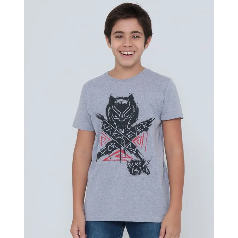 Camiseta Juvenil Algodão Marvel Pantera Negra Cinza 12