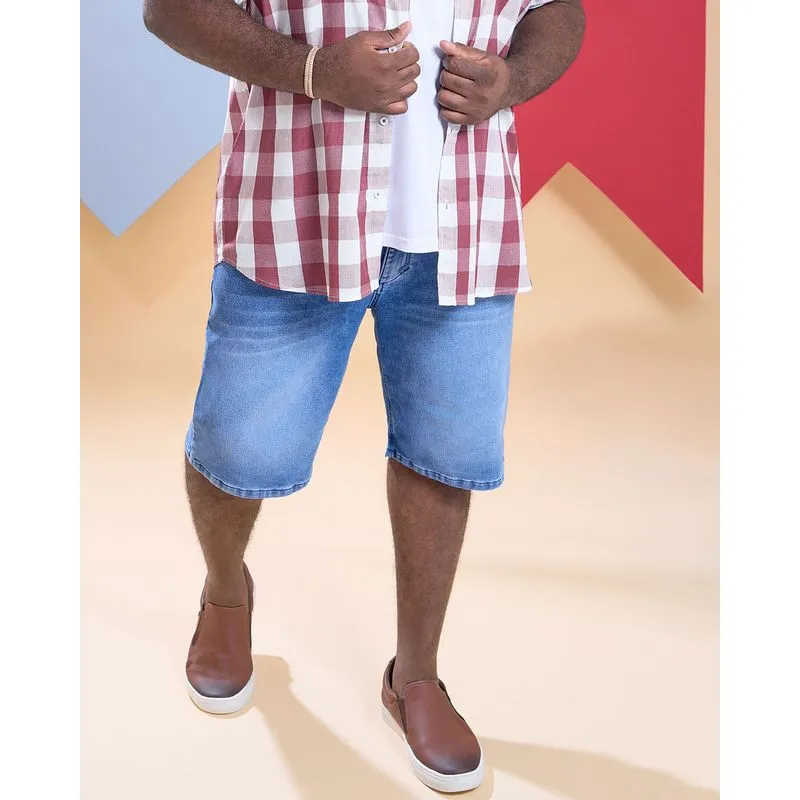 Bermuda Jeans Masculina Plus Size Azul Claro 56