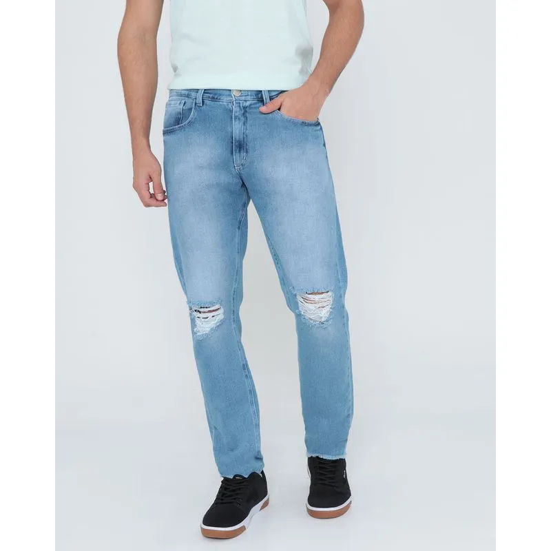 Calça Jeans Masculina Destroyed Azul Claro 36