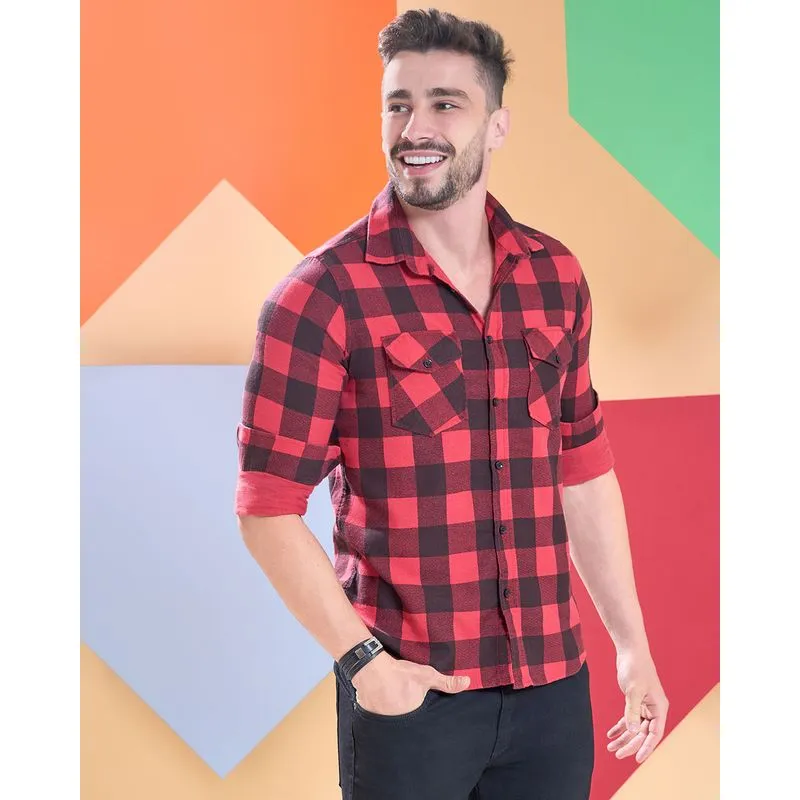 Camisa Masculina Flanela Xadrez Vermelha 3