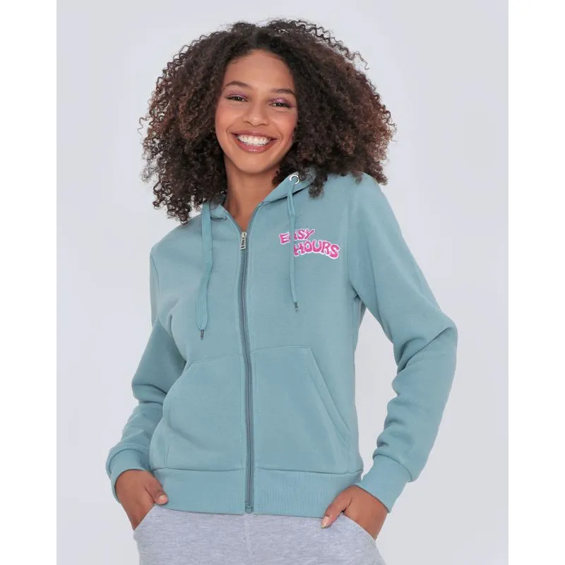 Casaco Moletom Feminino Bordado Azul Claro P
