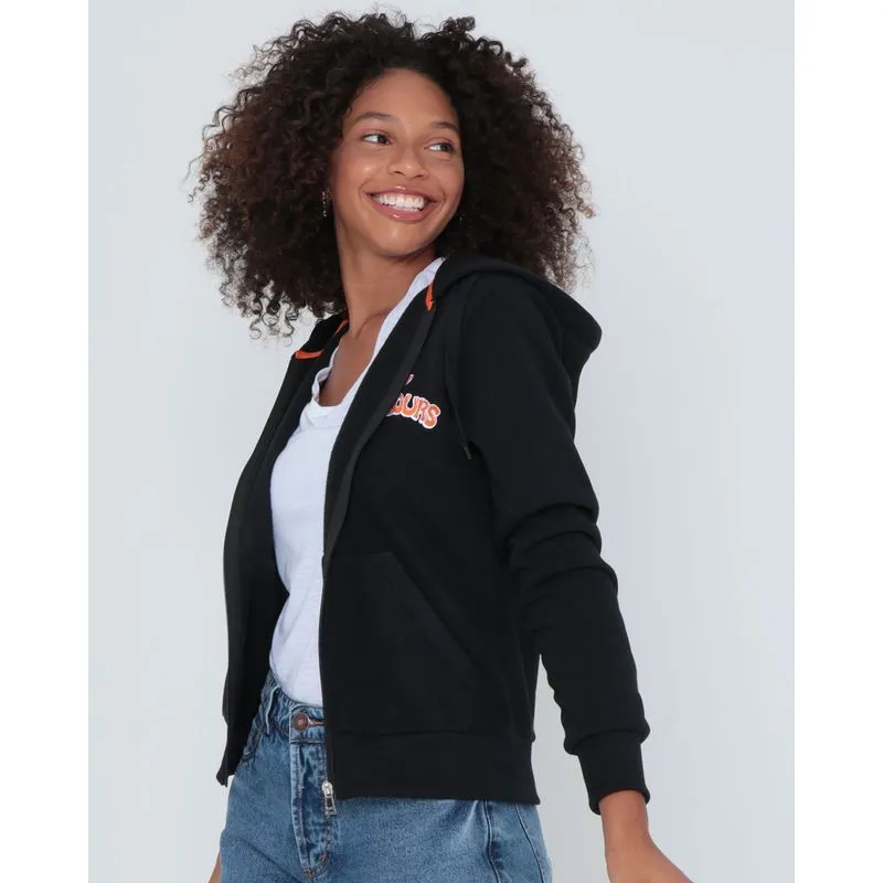 Casaco Moletom Feminino Bordado Preto GG