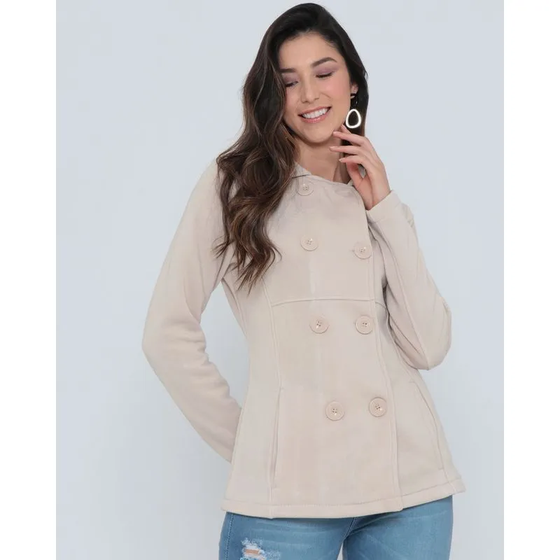 Casaco Feminino Moletom Botões Bege Claro M