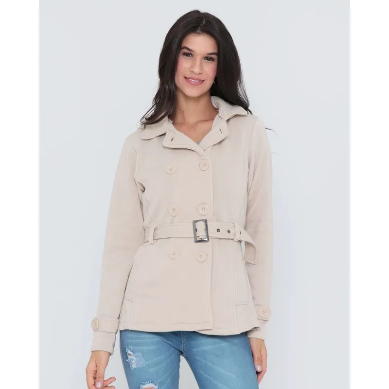 Jaqueta Trench Coat Moletom Capuz e Pelinho Bege M