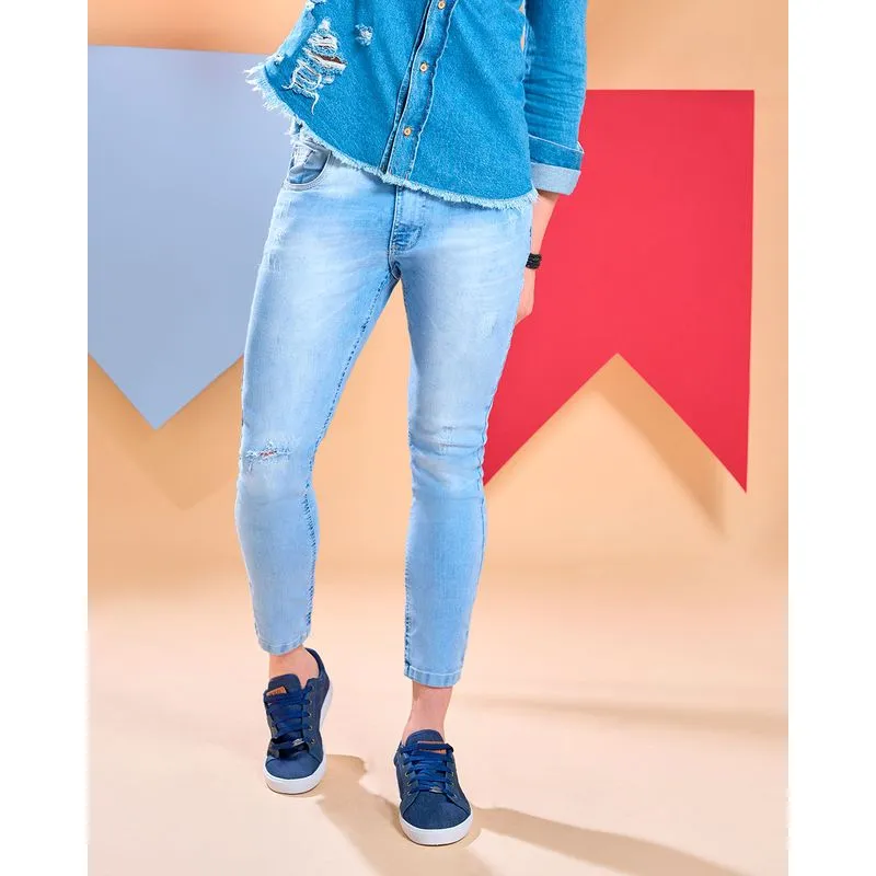 Calça Jeans Masculina Skinny Delavê Azul Claro 42