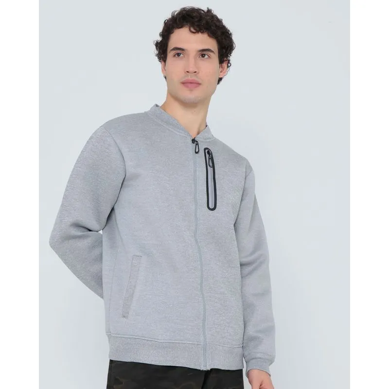 Jaqueta Bomber Masculina Neoprene Zíper Cinza Claro P