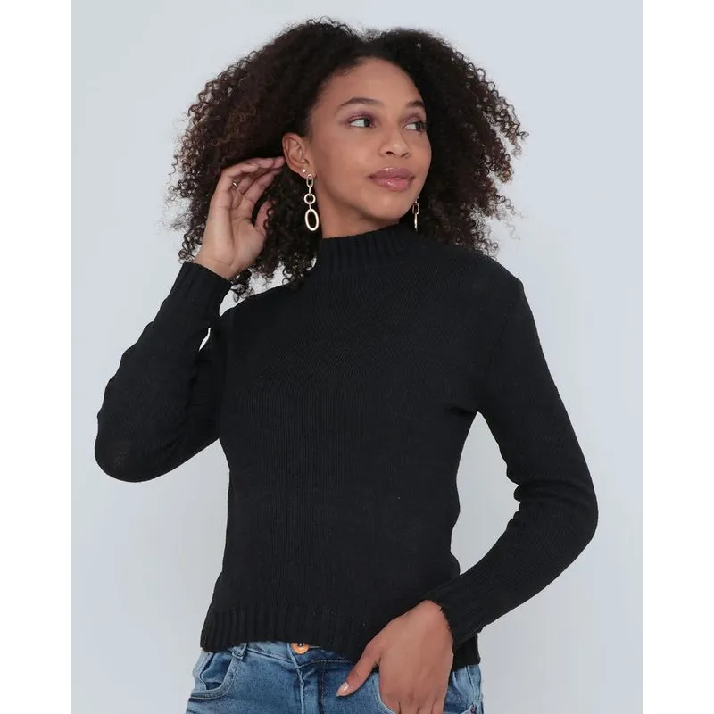 Suéter Tricô Feminino Básico Preto G