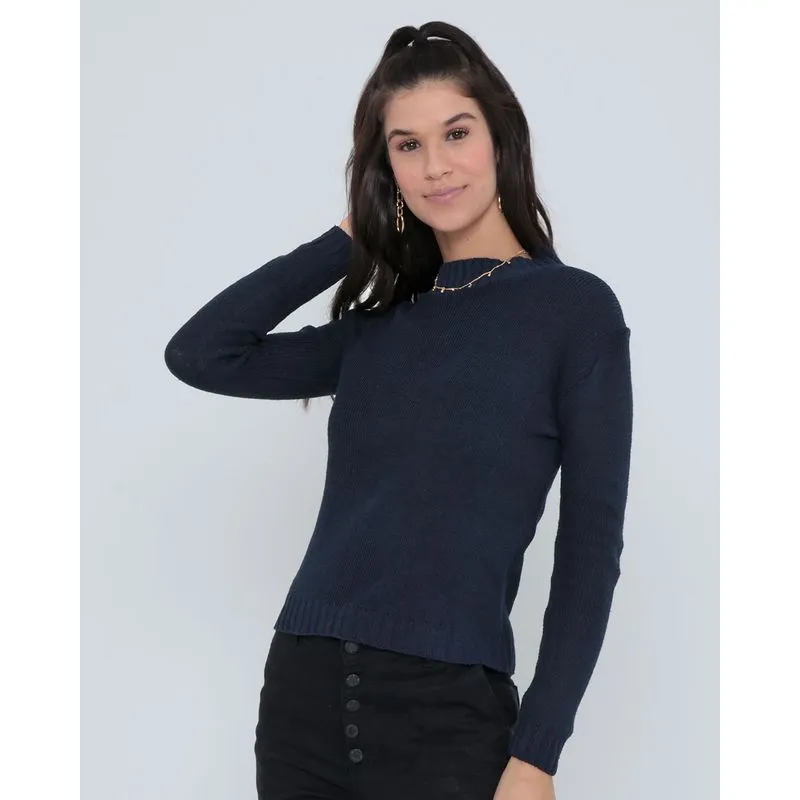 Suéter Tricô Feminino Básico Azul Marinho P