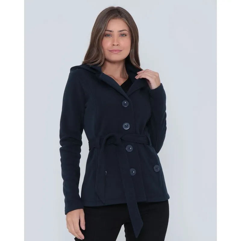 Jaqueta Trench Coat Moletom Com Capuz Azul Marinho G