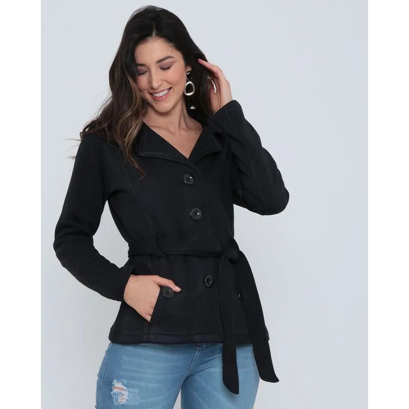 CasacoTrench Coat Moletom Com Capuz Preto M