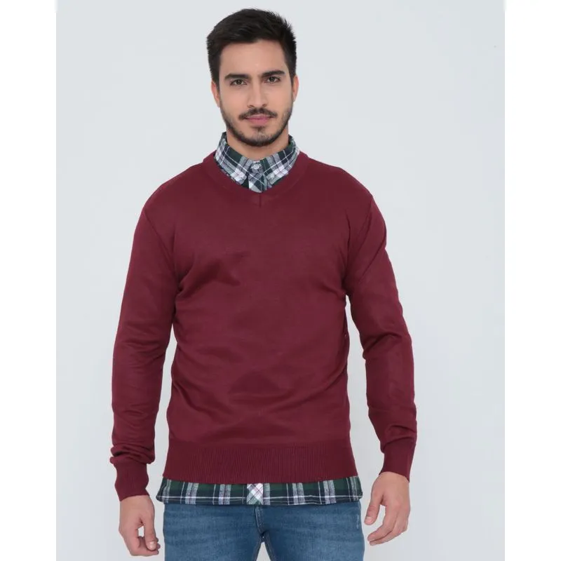 Suéter Masculino Tricô Gola V Vinho GG