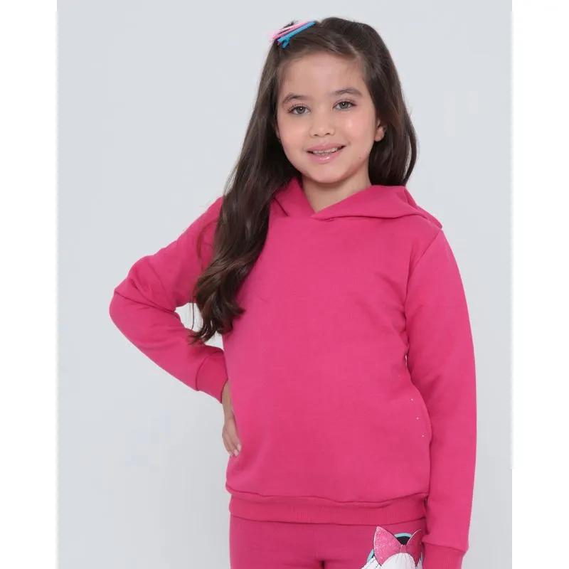 Blusão Moletom Infantil Básico Strass Rosa Pink 6