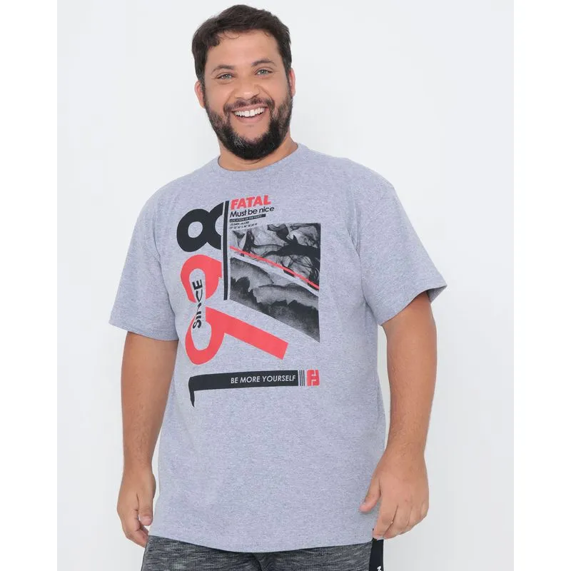 Camiseta Plus Size Estampada Fatal Mescla Cinza G1