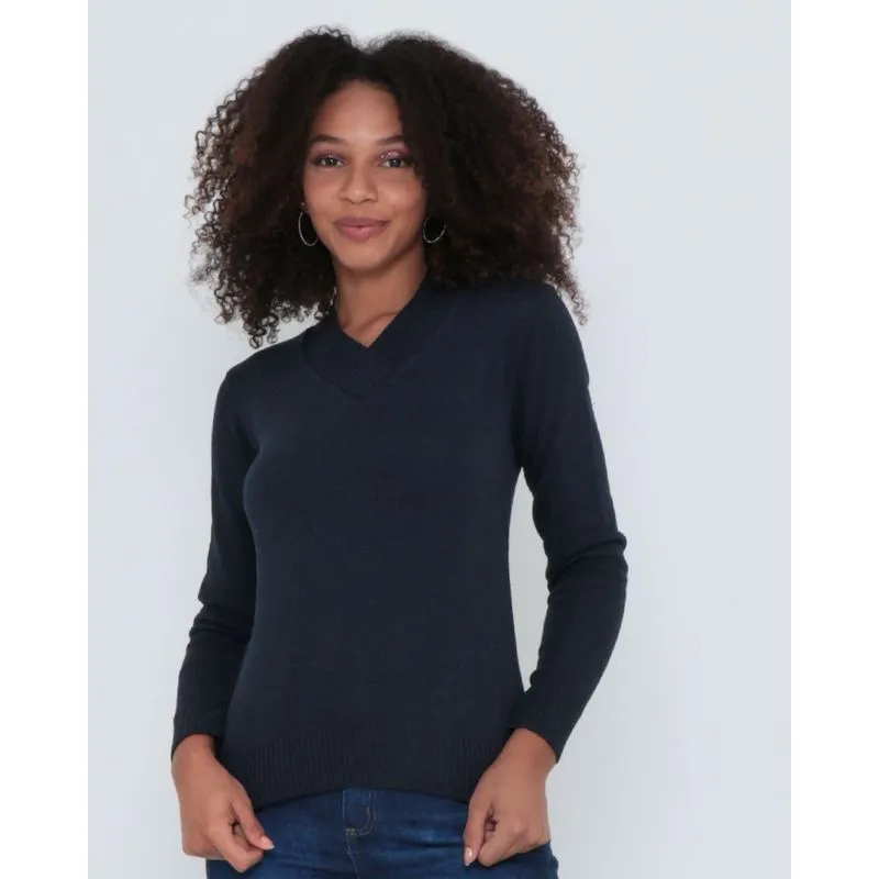 Suéter Feminino Tricô Decote v Transpassado Azul Marinho G