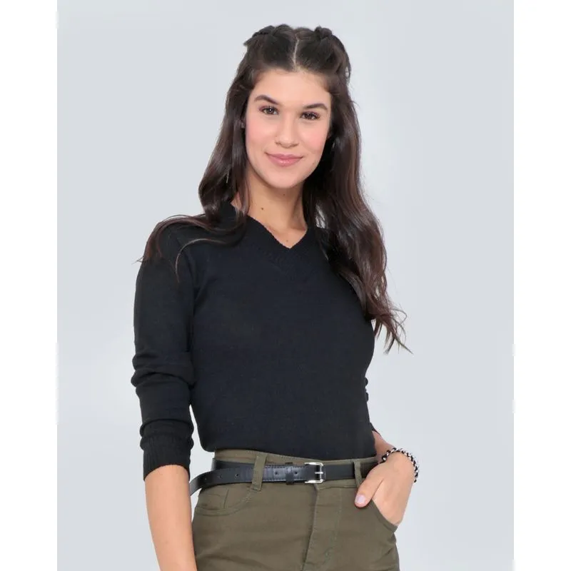 Suéter Feminino Tricô Decote V Preto M