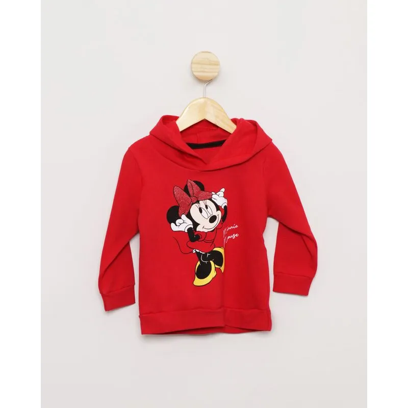 Blusão Moletom Bebê Disney Estampa Minnie Com Capuz Vermelho 2