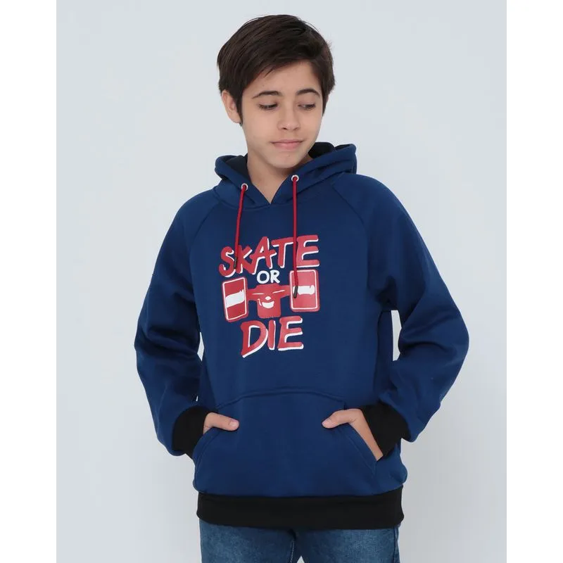 Blusão Moletom Juvenil Com Capuz Skate Azul Marinho 12